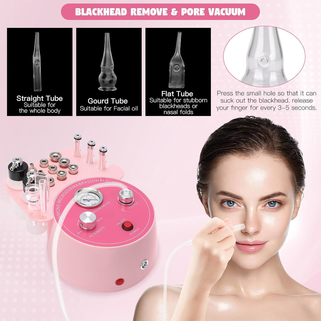 3 in 1 Diamond Microdermabrasion Machine,  0-70Cmhg Suction Dermabrasion Facial Machine, Professional Skin Care Device for Home and Salon Use, Face Pore Vacuum Glow Equipment
