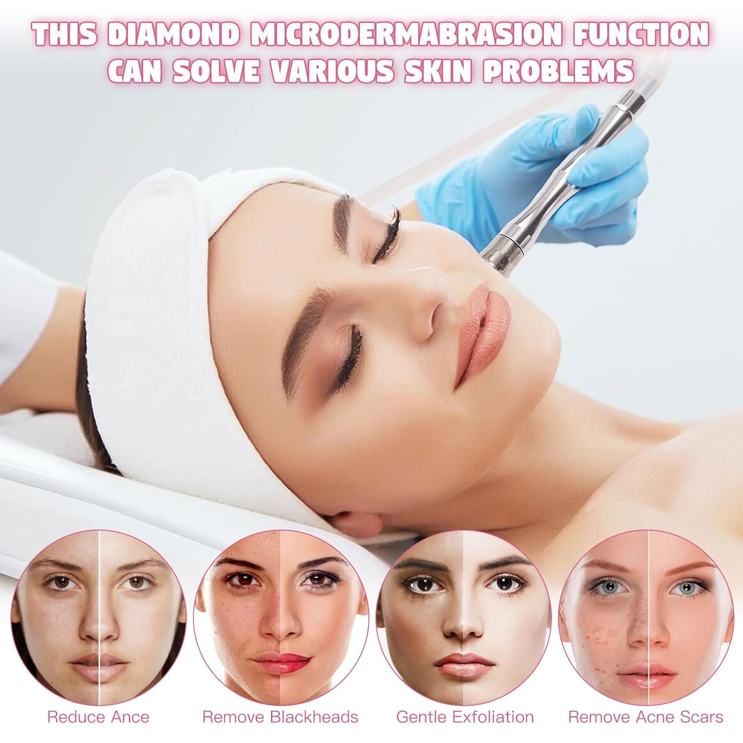 3 in 1 Diamond Microdermabrasion Machine,  0-70Cmhg Suction Dermabrasion Facial Machine, Professional Skin Care Device for Home and Salon Use, Face Pore Vacuum Glow Equipment