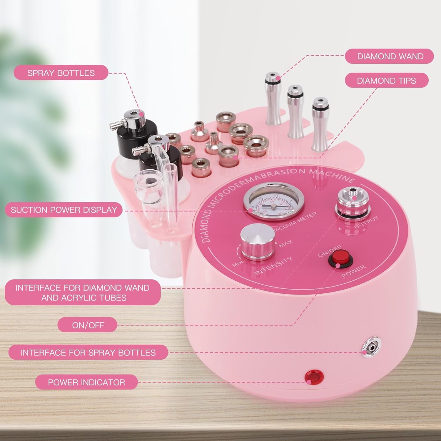3 in 1 Diamond Microdermabrasion Machine,  0-70Cmhg Suction Dermabrasion Facial Machine, Professional Skin Care Device for Home and Salon Use, Face Pore Vacuum Glow Equipment