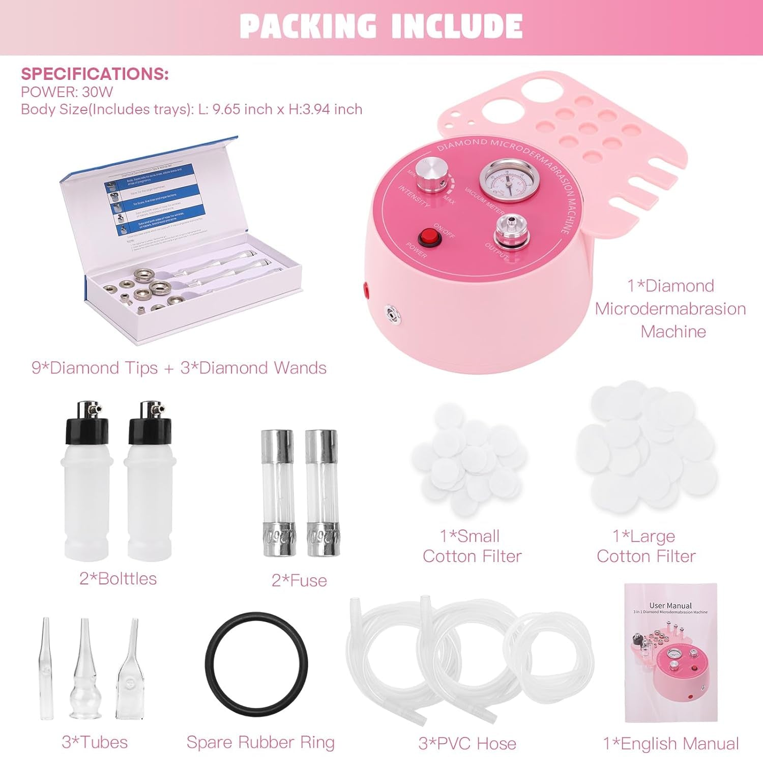 3 in 1 Diamond Microdermabrasion Machine,  0-70Cmhg Suction Dermabrasion Facial Machine, Professional Skin Care Device for Home and Salon Use, Face Pore Vacuum Glow Equipment