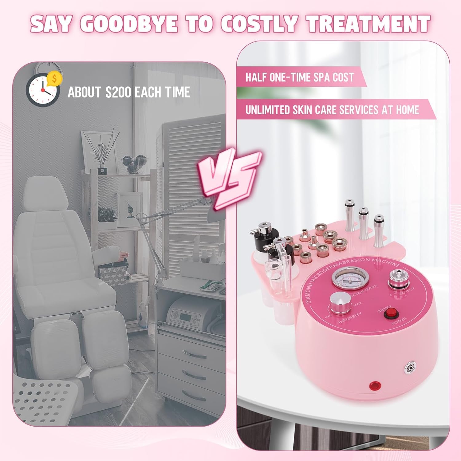 3 in 1 Diamond Microdermabrasion Machine,  0-70Cmhg Suction Dermabrasion Facial Machine, Professional Skin Care Device for Home and Salon Use, Face Pore Vacuum Glow Equipment